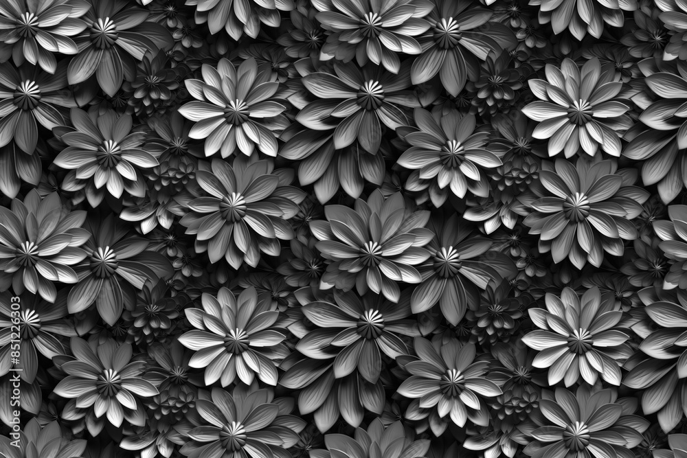 3D floral seamless pattern with black and white theme, ready for full-print pattern design 3D floral seamless pattern with black and white theme, ready for full-print pattern design
