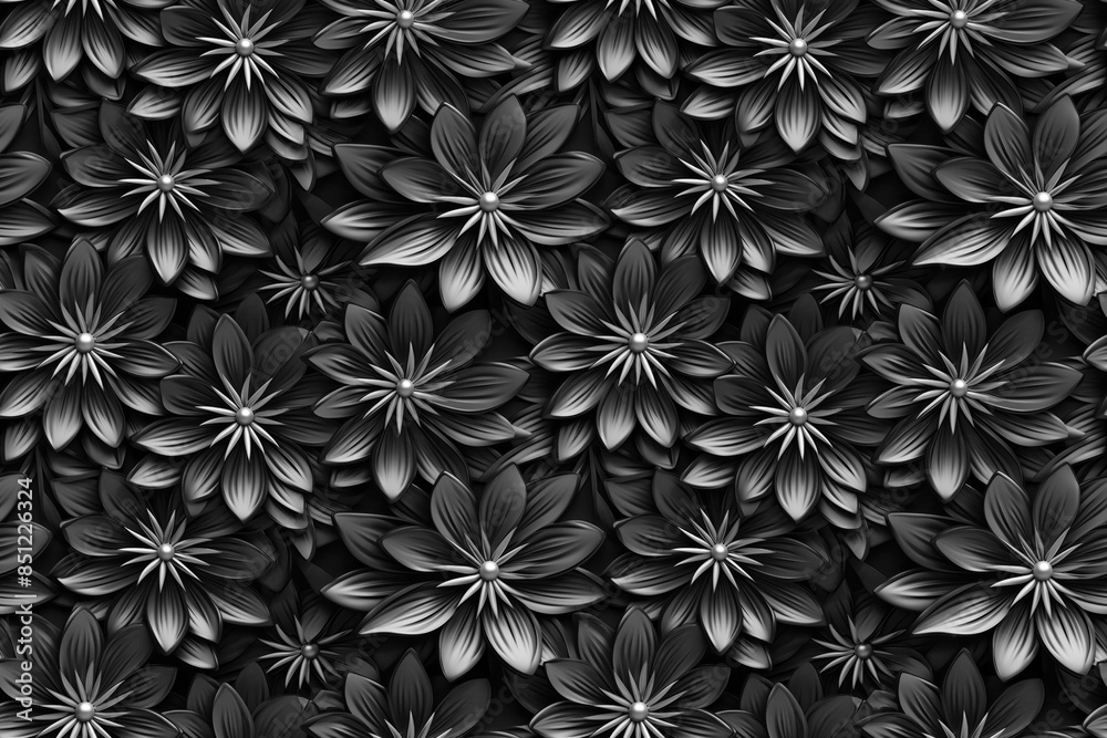 3D floral seamless pattern with black and white theme, ready for full-print pattern design 3D floral seamless pattern with black and white theme, ready for full-print pattern design