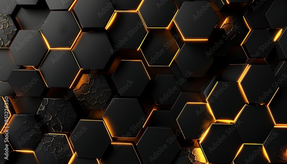 A black hexagons with orange lights