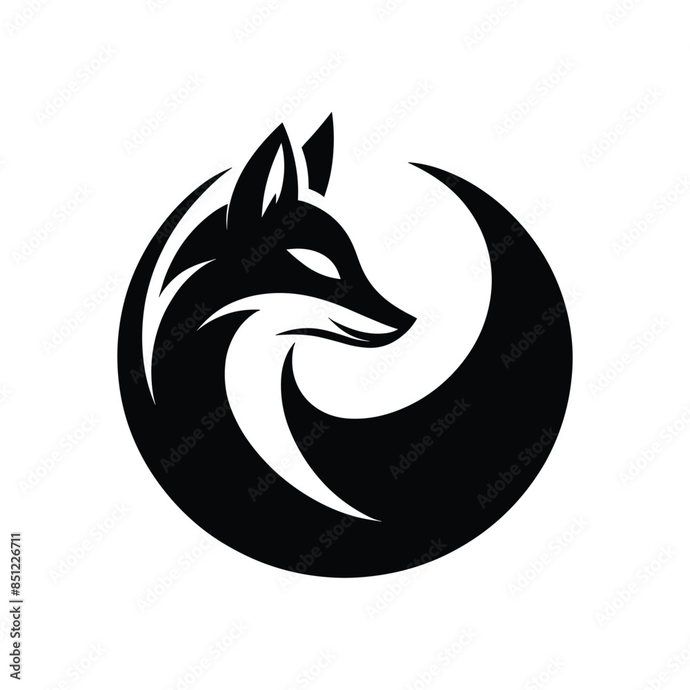 Elegant Fox Logo - Black and White Vector Illustration of a Graceful Fox