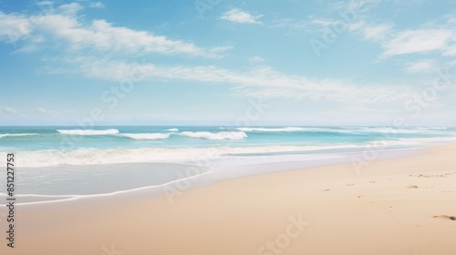 soft sand, and fluffy clouds decorating a bright blue summer sky