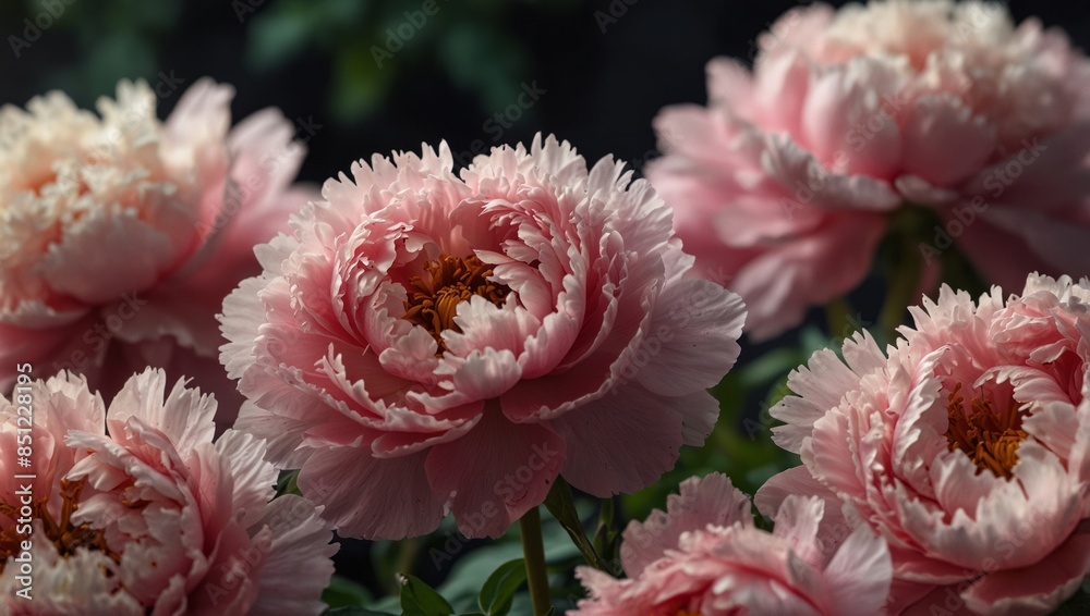 Fluffy pink peonies flowers background, Peony flower pink banner. Fluffy pink peonies flowers background, Peony flower pink banner.
