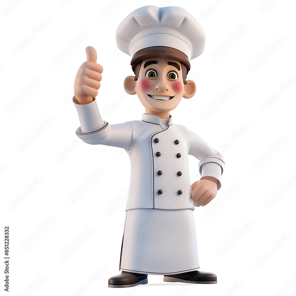 3d render character smiling male chef show thumb up isolated on white background 3d render character smiling male chef show thumb up isolated on white background