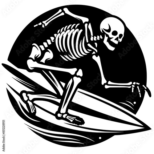Skeleton silhouette surfing