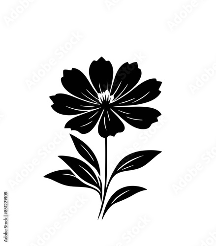Abstract Black Flower Silhouette on White Background