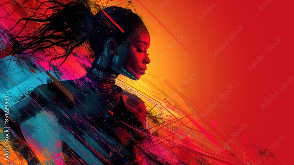 A digital artwork capturing the essence of dynamic dance poses with a modern twist, showcasing geometric patterns and vibrant hues. The composition conveys energy and rhythm, making it a compelling A digital artwork capturing the essence of dynamic dance poses with a modern twist, showcasing geometric patterns and vibrant hues. The composition conveys energy and rhythm, making it a compelling