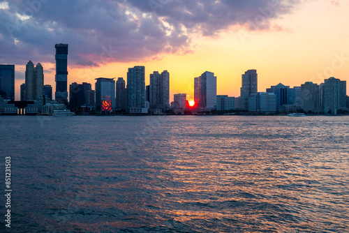 city skyline at sunset