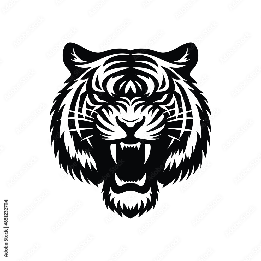 Aggressive Tiger Head Clipart – Stunning Black and White Wildlife Illustration Aggressive Tiger Head Clipart – Stunning Black and White Wildlife Illustration