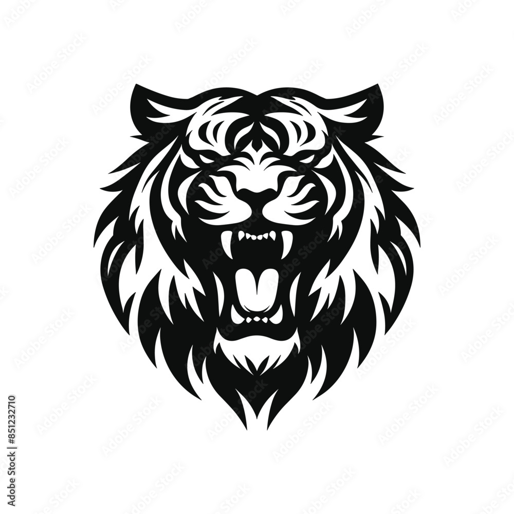 Roaring Tiger Head Vector – Bold Black and White Animal Artwork Roaring Tiger Head Vector – Bold Black and White Animal Artwork