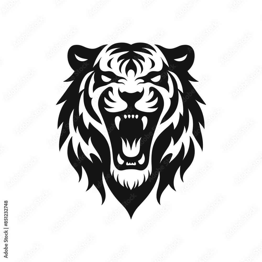 Fierce Tiger Face Vector – Roaring Wild Cat Illustration in Black and White Fierce Tiger Face Vector – Roaring Wild Cat Illustration in Black and White