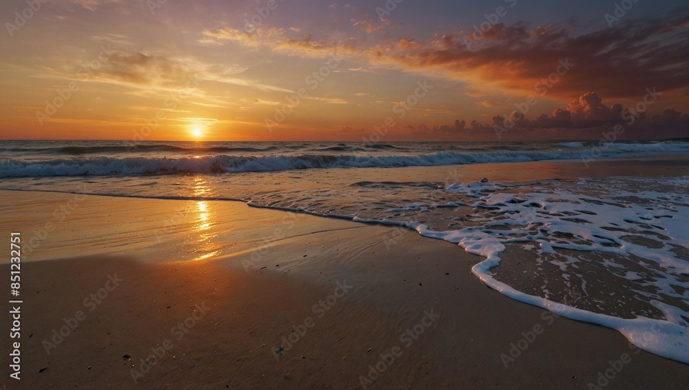 Landscapes:A serene beach scene with gentle waves and a colorful sunset. Landscapes:A serene beach scene with gentle waves and a colorful sunset.