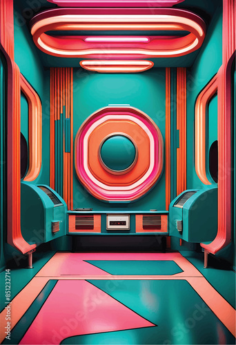 3D Retro-Futuristic Neon Interior Design