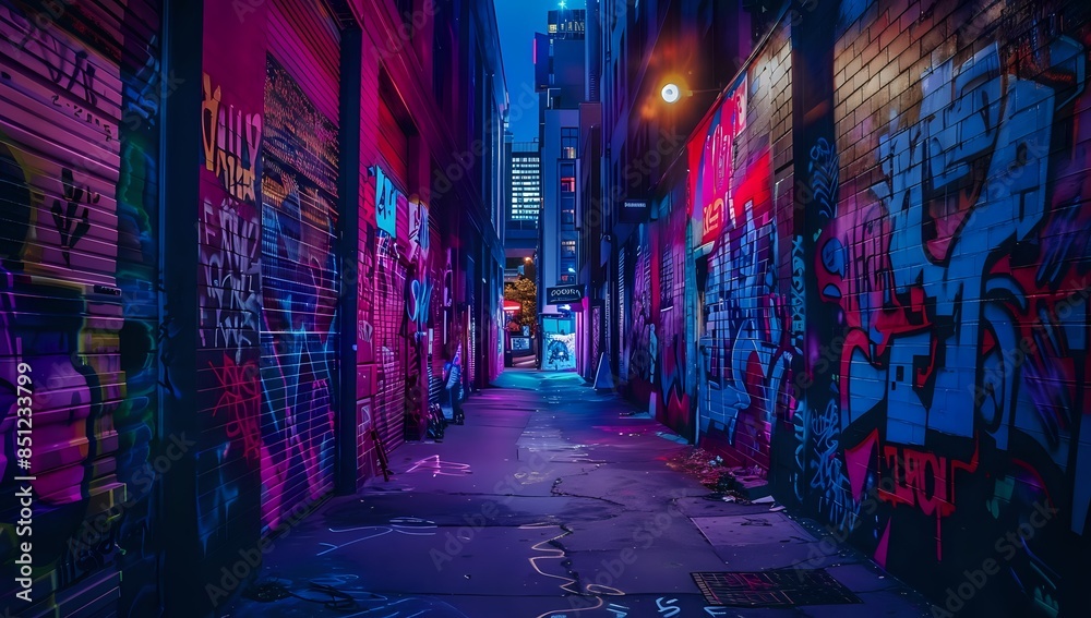 Fototapeta premium A figure standing in a cyberpunk alleyway under a single street lamp