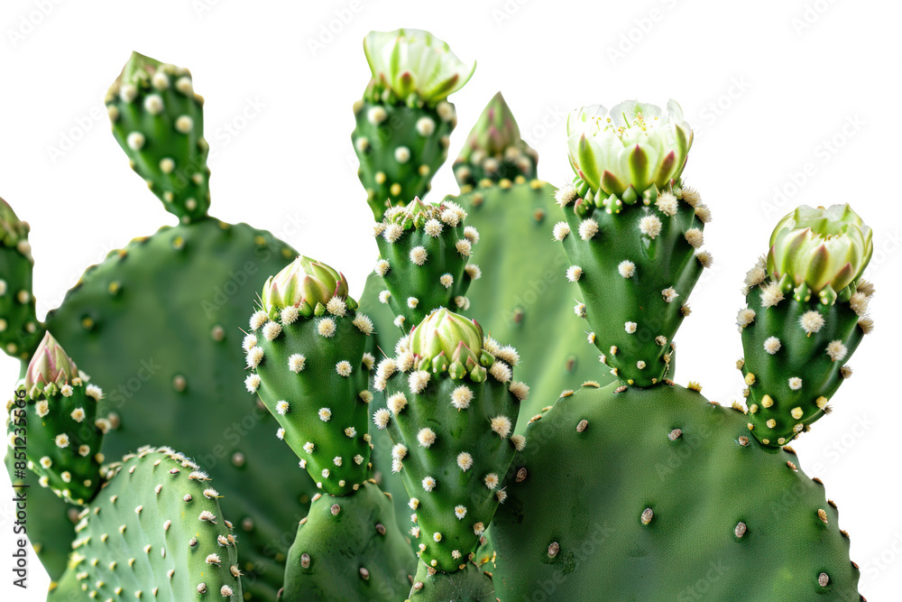 prickly pear cactus Features bright green sheets and delicate flowers. Isolated on a white background prickly pear cactus Features bright green sheets and delicate flowers. Isolated on a white background