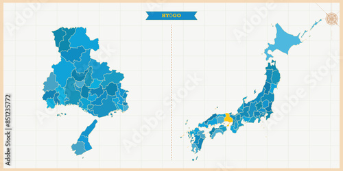 A Map highlighting Hyogo in the Japan Map, Hyogo and Japan modern map with Colorful Hi detailed Vector, geographical borders