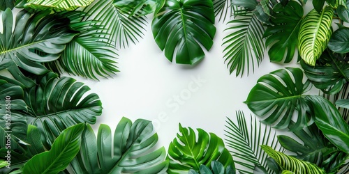 Tropical Leaves Frame on White Background