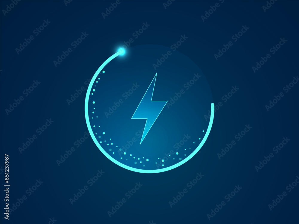 Electric Vehicle battery charging Status Dashboard Hologram Interface with lightning symbol, technology circle Round loading bar vector design concept. Battery charging dashboard for ui, ev car, tech.