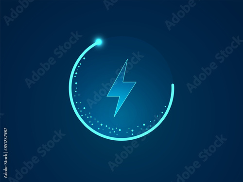Electric Vehicle battery charging Status Dashboard Hologram Interface with lightning symbol, technology circle Round loading bar vector design concept. Battery charging dashboard for ui, ev car, tech.
