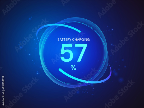 Electric Vehicle battery charging Status Dashboard Hologram Interface with Abstract technology circle effect light blue vector design concept. Battery charging dashboard for ui, ev car, new tech, web.