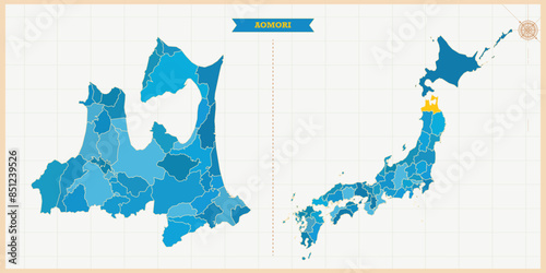 A Map highlighting Aomori in the Japan Map, Aomori and Japan modern map with Colorful Hi detailed Vector, geographical borders