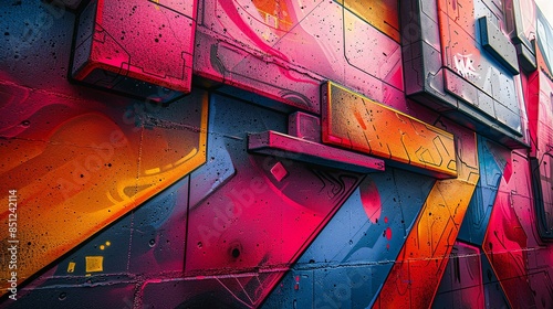 Urban graffiti blends with futuristic elements, creating a visually dynamic backdrop. Abstract Backgrounds Illustration, Minimalism, photo