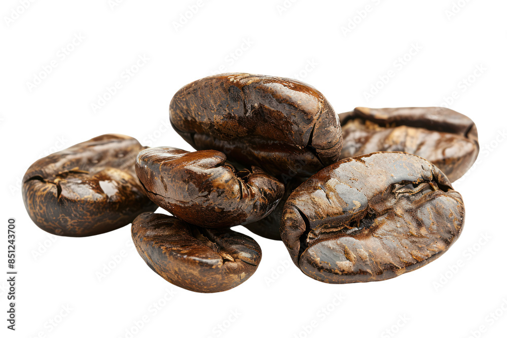 Close-up of freshly roasted coffee beans Rich brown Isolated on a white background Close-up of freshly roasted coffee beans Rich brown Isolated on a white background