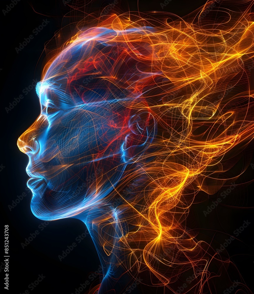 Abstract Woman Portrait With Blue And Orange Lines Abstract Woman Portrait With Blue And Orange Lines