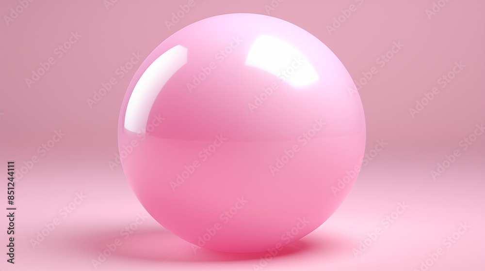 Fototapeta premium Pink Glossy 3D Sphere with Reflective Surface on Pastel Background