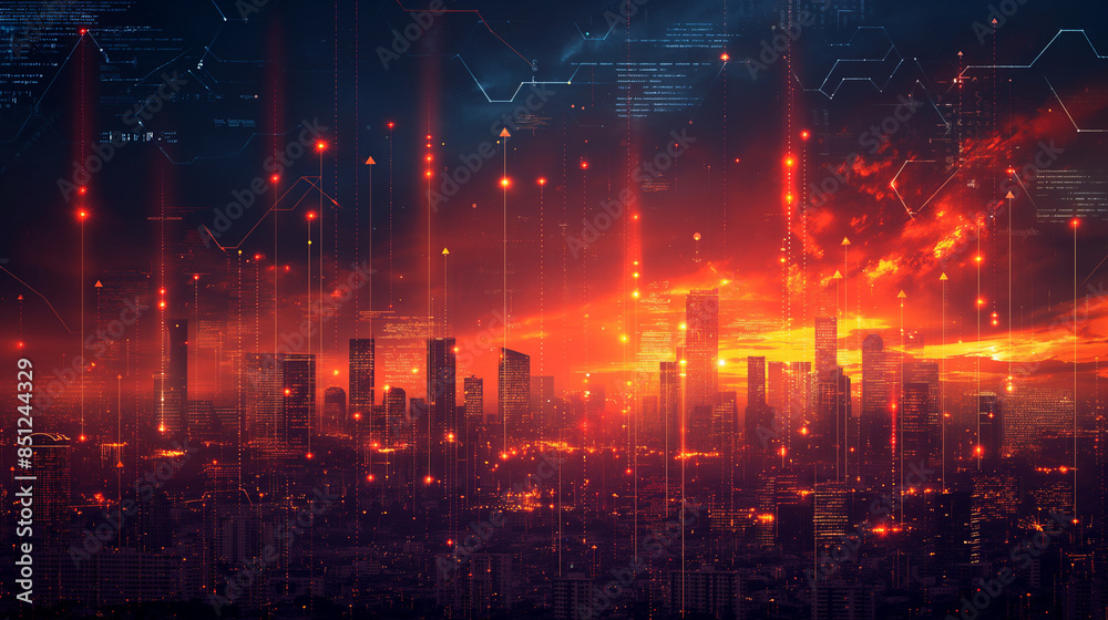 Fototapeta premium a image that represents the carbon exchange showing a graph with arrows for buying and selling.