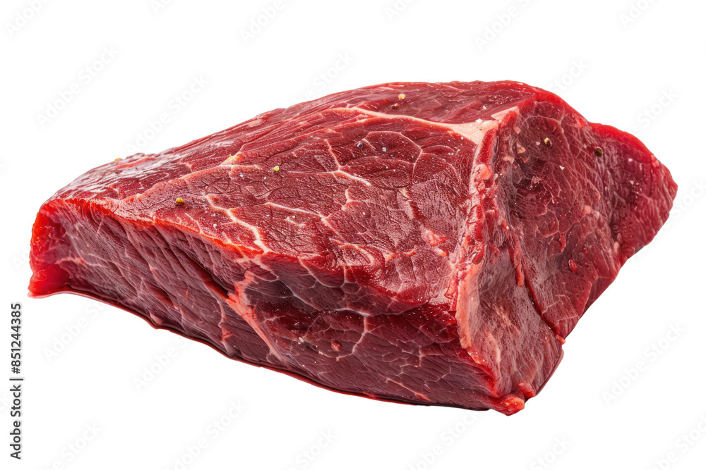 Fototapeta premium Close-up of a raw ribeye steak with the marbling beautifully displayed. Isolated on a white background