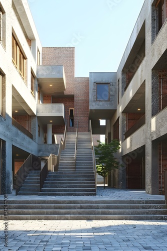 Modern Concrete Building Exterior Architecture with Stairs © Adobe Contributor