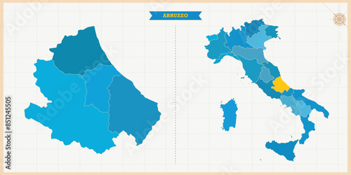 A Map highlighting Abruzzo in the Italy Map, Abruzzo and Italy modern map with Colorful Hi detailed Vector, geographical borders