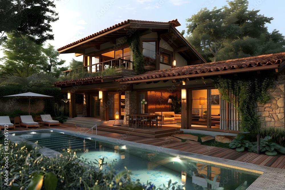 Modern House with Pool and Tropical Landscaping Modern House with Pool and Tropical Landscaping