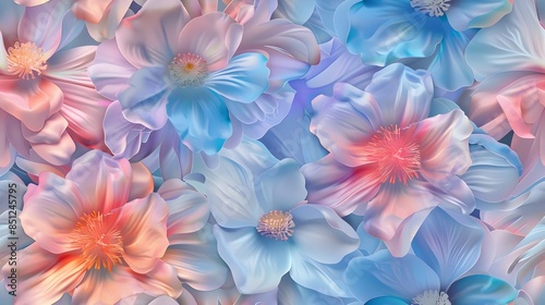 Colorful blooming flowers with delicate petals in soft pastel tones create a dreamy and romantic photo