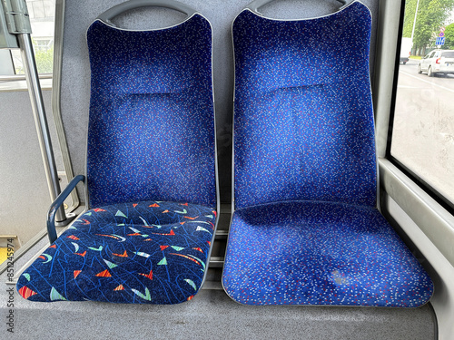 Seats of the bus in blue color