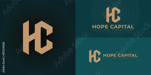 Abstract initial hexagon letters HC or CH logo in gold color isolated on multiple background colors. The logo is suitable for real estate investment logo vector design illustration inspiration