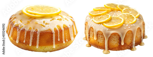 Lemon drizzle cake on transparent background