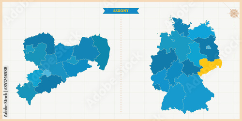 Foto A Map highlighting Saxony in the Germany Map, Saxony and Germany modern map with