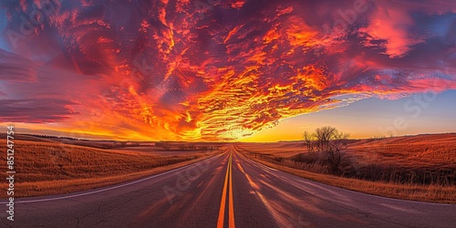 Fiery Sunset Over a Country Road © Nice Seven