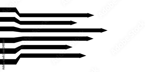 Black on white abstract perspective line stripes arrow with 3d dimensional effect isolated on white.