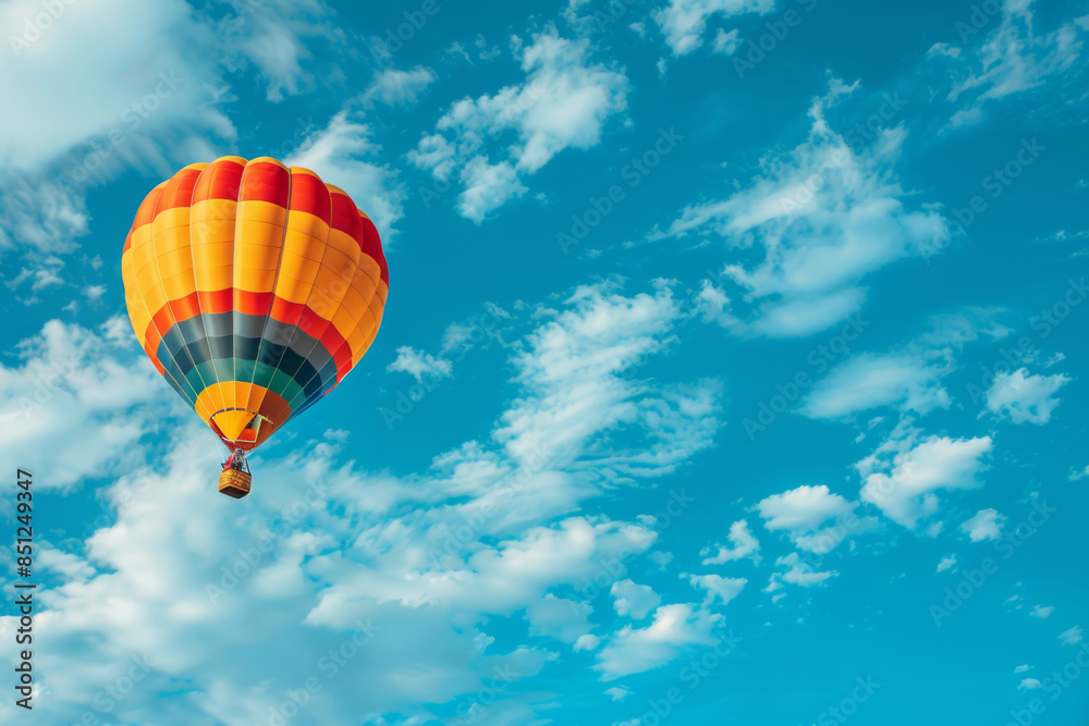 Fototapeta premium colorful hot air balloon flying in the blue sky with cloud backgrounds
