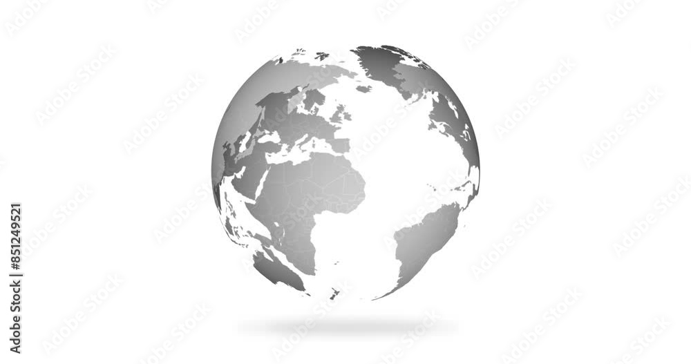 Globe, earth and isolated digital map of world with international network, population data and 3d planet. Virtual location, spin and worldwide travel, satellite demographics and white background
