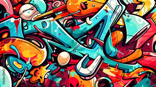 Wallpaper Mural Vibrant Graffiti-Inspired Abstract Artwork with Colorful Geometric Patterns and Shapes Torontodigital.ca