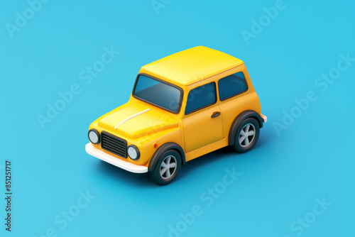 3d render of yellow retro car on blue background