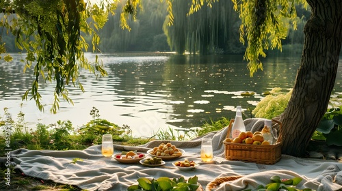 Picnic on the shore of the lake picture photo