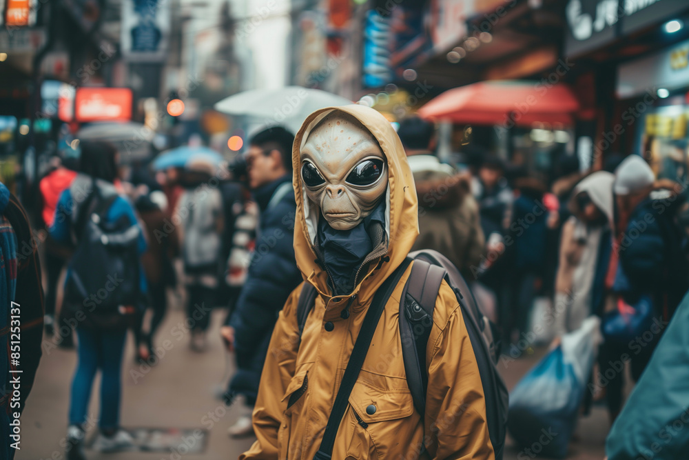 how an alien dressed as a human walks through the crowd. how an alien dressed as a human walks through the crowd.