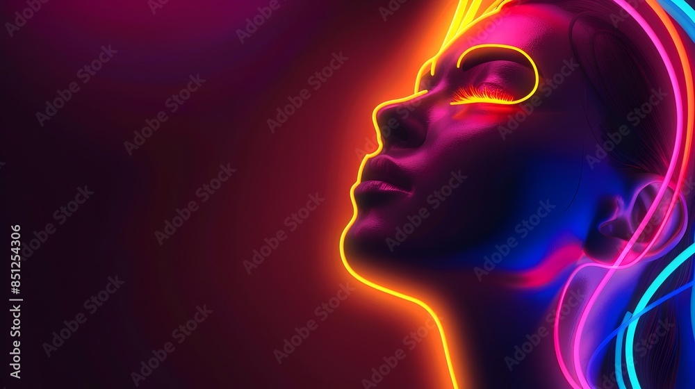 Fototapeta premium Neon Lit Abstract Face Profile in Futuristic Glow