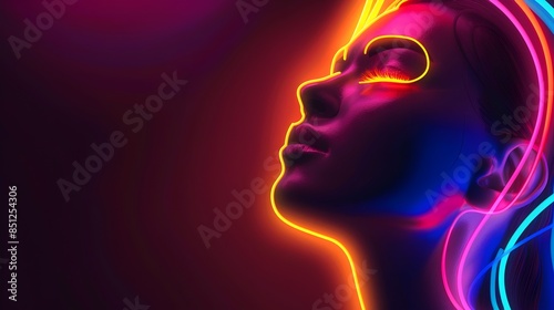 Neon Lit Abstract Face Profile in Futuristic Glow