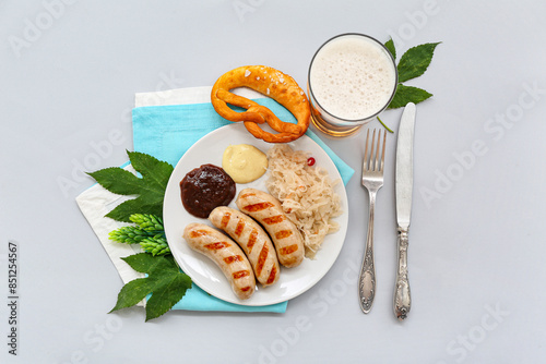 Plate with tasty Bavarian s...