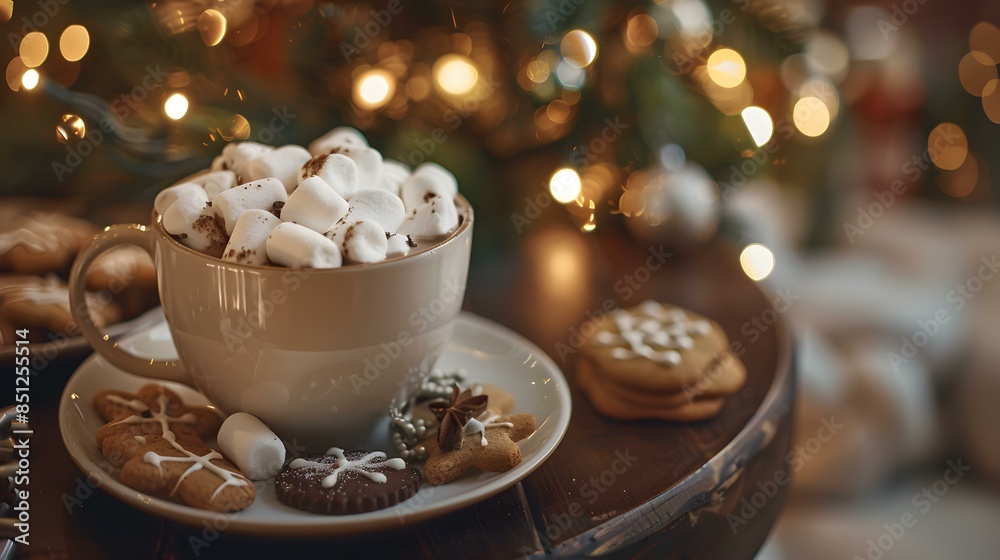 A cup of hot chocolate with marshmallows A cup of hot chocolate with marshmallows